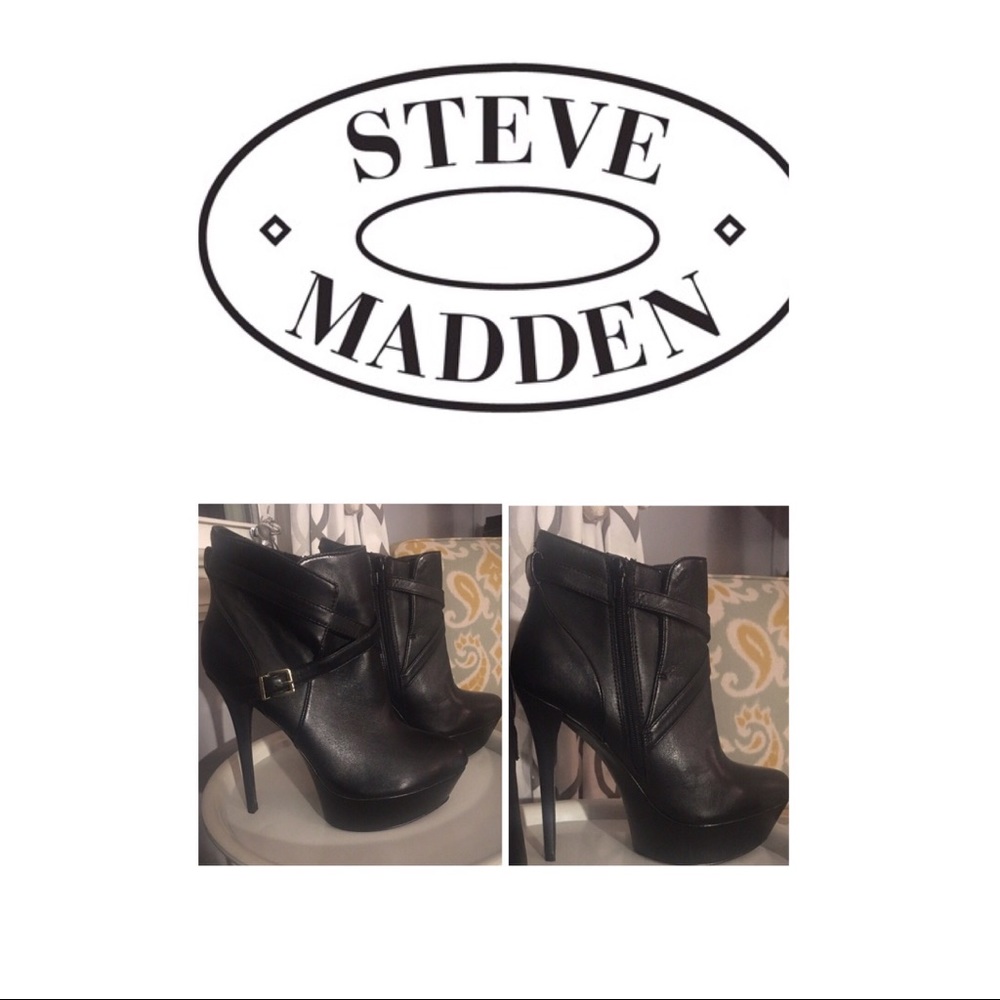 Steve Madden Sasssy Black Leather Bootie - Size 10
